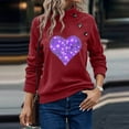 thumbnail image 2 of DeHolifer Women's Sweatshirts Long Sleeve Half Turtleneck Button Heart Print Sweatshirts Loose Casual Fashion Blouse Tops Wine XL, 2 of 5