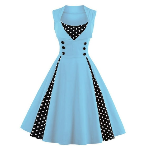 DailyTrove Women's Polka Dot Swing Dress-Sleeveless-Button-Front-Cotton-for Retro Event/Casual Date-Vintage Polka Dot Pattern