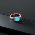thumbnail image 3 of Gem Stone King 18K Rose Gold Plated Silver Green Turquoise and Blue Created Sapphire 3 Stone Engagement Ring for Women (3.20 Cttw, Gemstone, Cushion 8MM, Size 9), 3 of 5