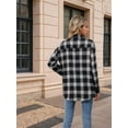thumbnail image 3 of Women'S Button Down Flannel Shirts Shacket Long Sleeve Collared Business Casual Tops Work Blouses Black & blue L, 3 of 8
