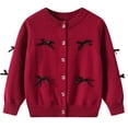 thumbnail image 4 of Abcomgle Girl Bow Sweater Cardigan Long Sleeve Crewneck Girls Cardigan Cute Button Down Knit Sweater for Girls,3-4Years,Wine, 4 of 4