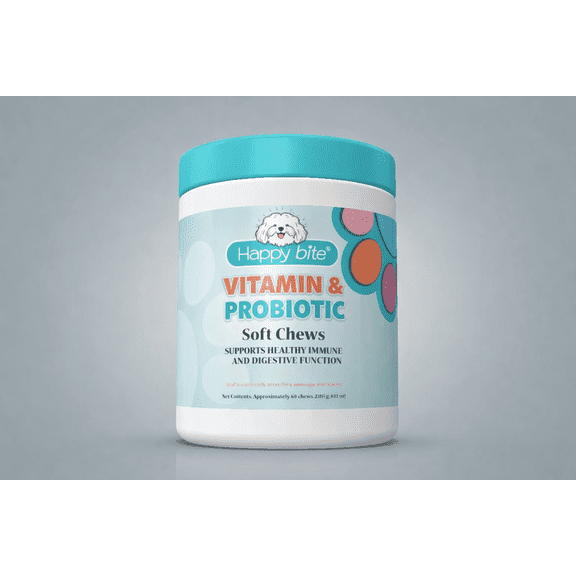 Happy Bite Dog Probiotic & Vitamin Soft Chews for Dogs – Digestive Support – Daily Supplement – 60 Count