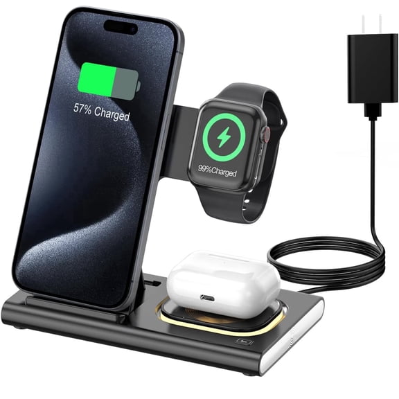 YINIUTECHNO Wireless Charging Station: 3 in 1 Charger Stand for Apple -IPhone 17-11 Pro Max - Watch 10-2 SE and Ultra Series -Airpods 4 3 2 Pro(black)
