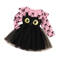 thumbnail image 2 of Girls Halloween Black Cat Print Long Sleeve Ruffle Mesh Tutu Dress, Kids Cartoon Cosplay Party Dress for Holiday Performance Party(Pink1,2-3 Years), 2 of 8