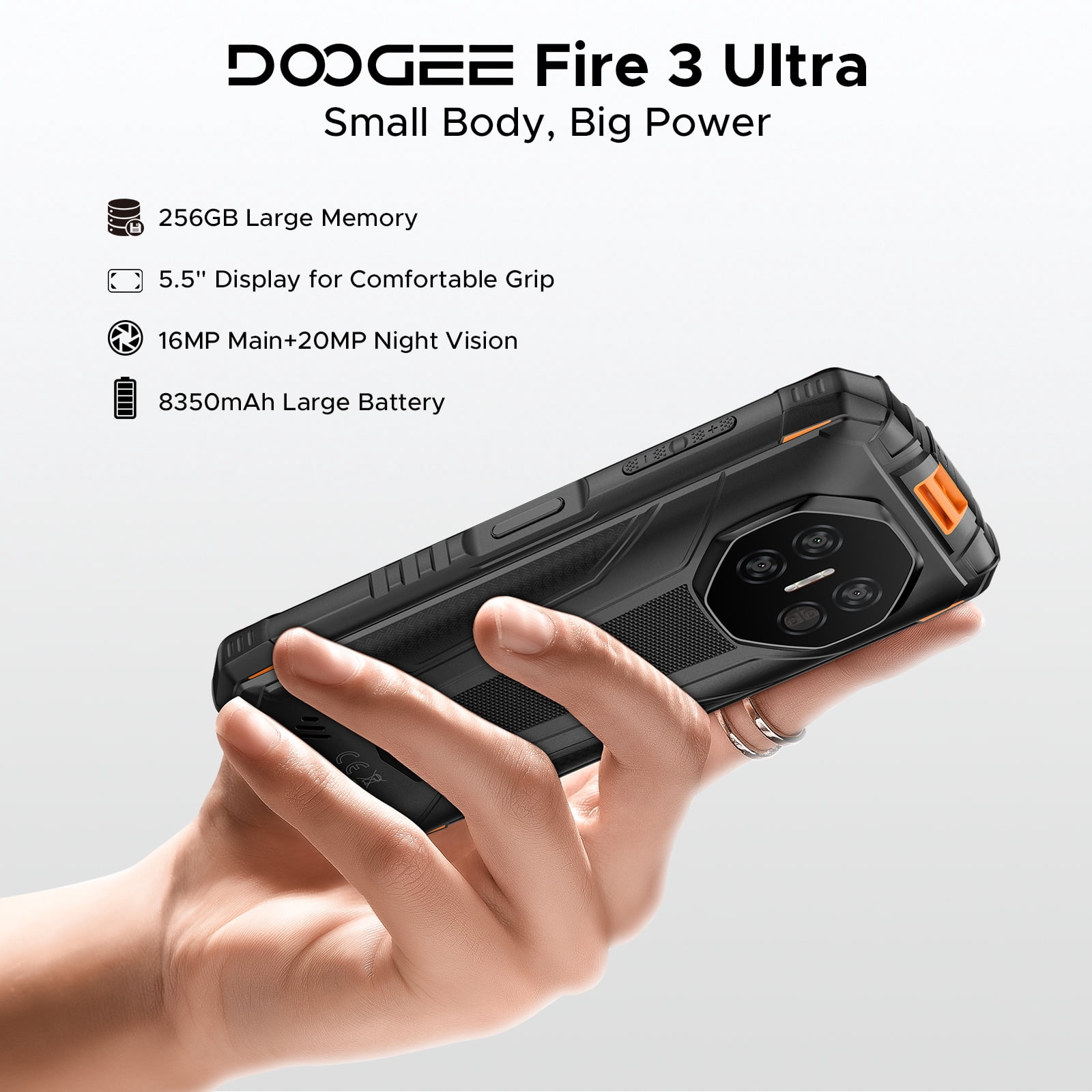 DOOGEE Fire 3 Ultra Rugged Smartphone, 8350mAh, Android 15 Mini Rugged Phone With Gemini AI, 5.5" HD+, Octa Core, 24GB+256GB Mobile Phone, 20MP Night Vision Camera, NFC, IP68/IP69K