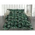 thumbnail image 2 of Ambesonne Tropical Quilted Coverlet 3 Pcs, Leaves Monochrome Back Art, Queen Size, Reseda Green and Pale Khaki, 2 of 4