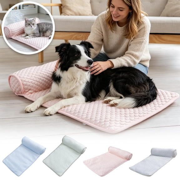 Pet Cooling Mat with Support Pillow, Washable Summer Pad for Dogs Cats, Pet Bed for Indoor Use