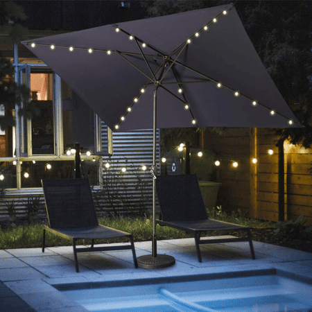 CozyHom 10 X 6.5ft Outdoor Patio Umbrella With Solar Lights  Rectangle Patio Umbrella Tilt Adjustable Uv Resistant Fabric Sun Umbrella For Pool|Garden  Dark Blue