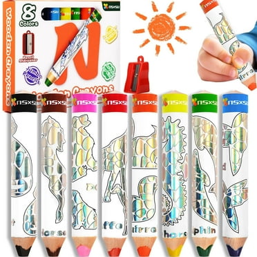 Nsxsu Wooden 3 in 1 Jumbo Colored Pencils for Toddlers & Kids, Stocking Stuffers for Kids, Chunky Washable Crayons, Thick Fat Triangular Color Pencil with Sharpener