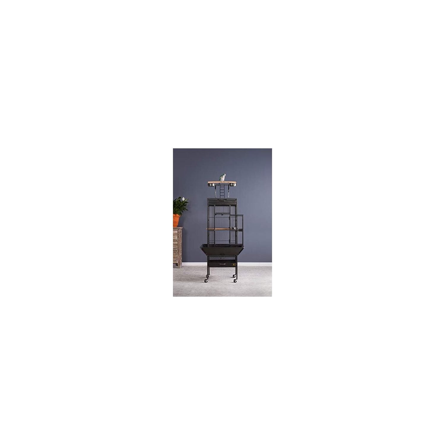 HomeStock Retro Renaissance Iron Select Bird Cage with Elegant Design, Durable Construction, Easy-Clean Tray-Color:Black Hammertone