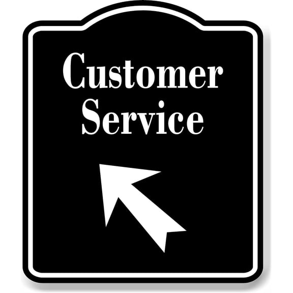 Customer Service 45 Degree Up Left Arrow BLACK Aluminum Composite Sign, 15"x18"