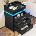 thumbnail image 3 of Amuzer Nightstand with Charging Station, LED Bedside Table with Drawers and Tray, End Side Table for Bedroom, Living Room, Black, 3 of 7