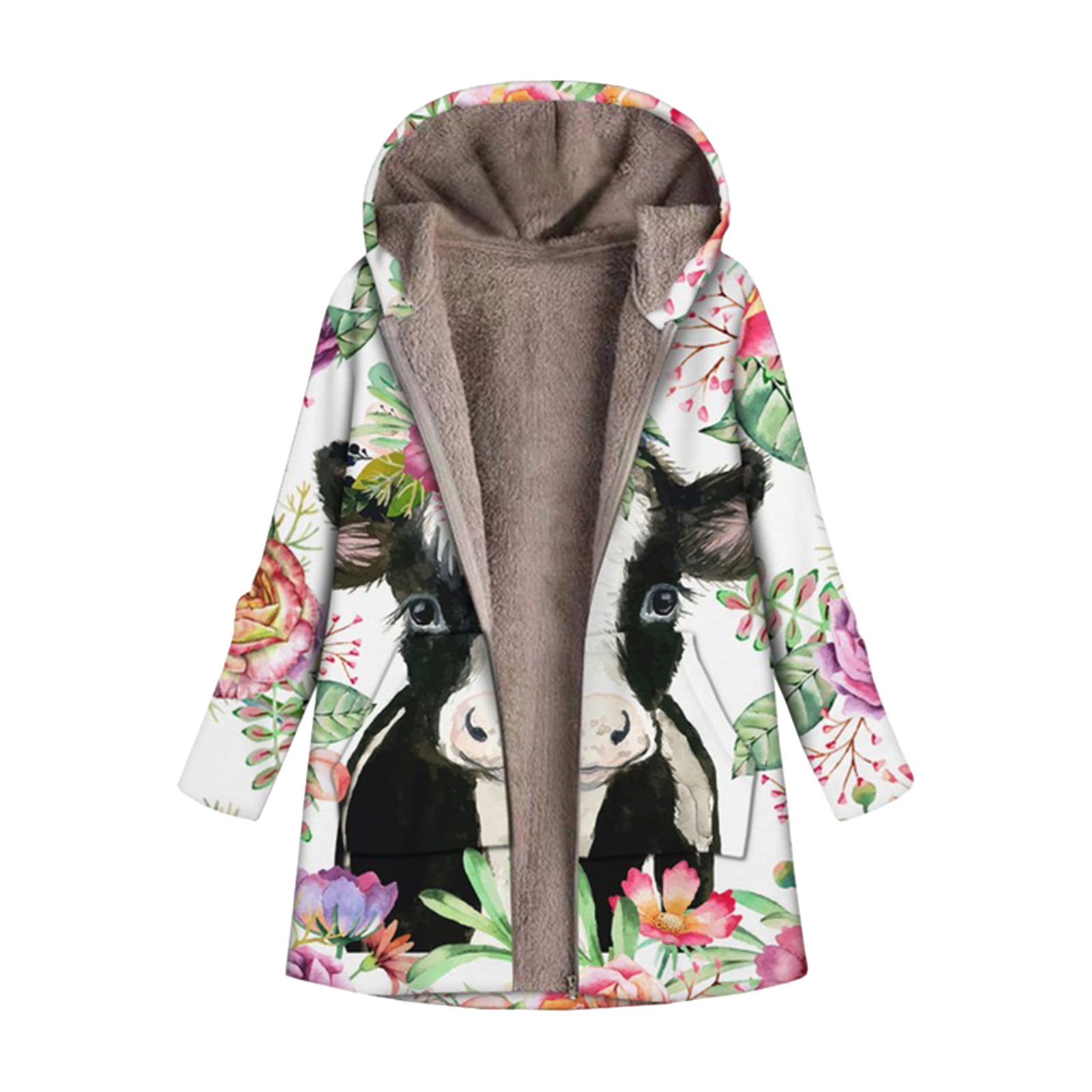 STORTO Winter Hoodie Coat for Women Vintage Floral Print Jacket Plus Size Warm Padded Thick Outerwear with Pockets S-XXL