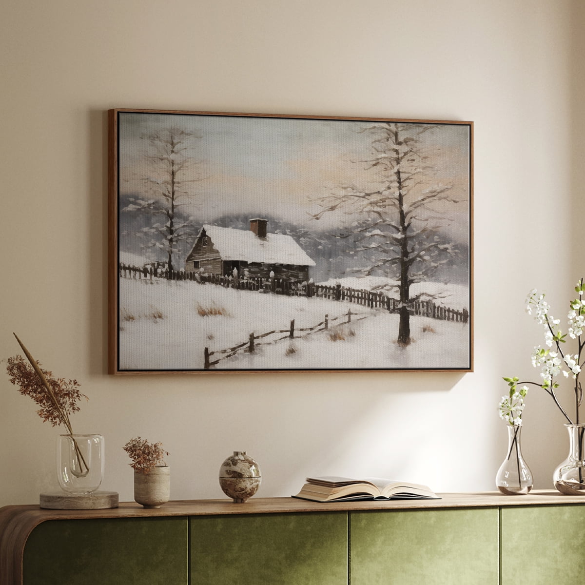 Vintage Landscape-II By Wexford Home Framed in Walnut Wood Gallery Wrapped Canvas 25 in. x 37 in.