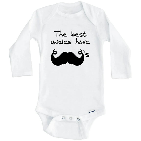 The Best Uncles Have Mustaches Funny One Piece Baby Bodysuit for Niece or Nephew (Long Sleeve), 3-6 Months White