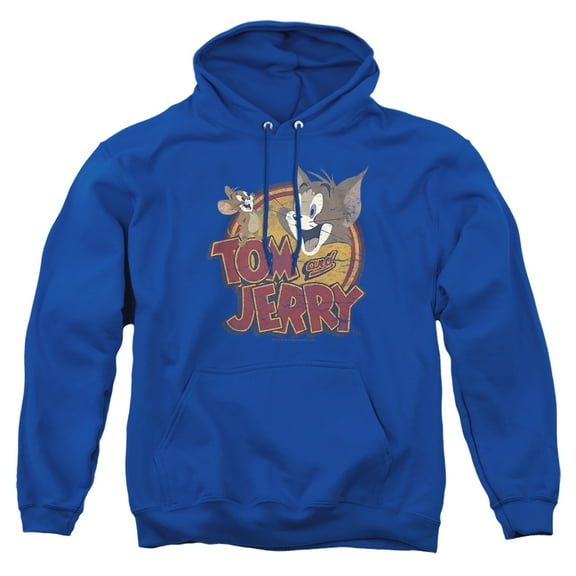 Tom and Jerry Water Damaged Unisex Adult Pull-Over Heather Hoodie, Small, Royal