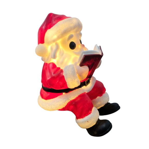 Santa Claus Reading Night Light, Resin Built In Battery Warm Light Illumination Study Bedside Holiday Desktop Figurine