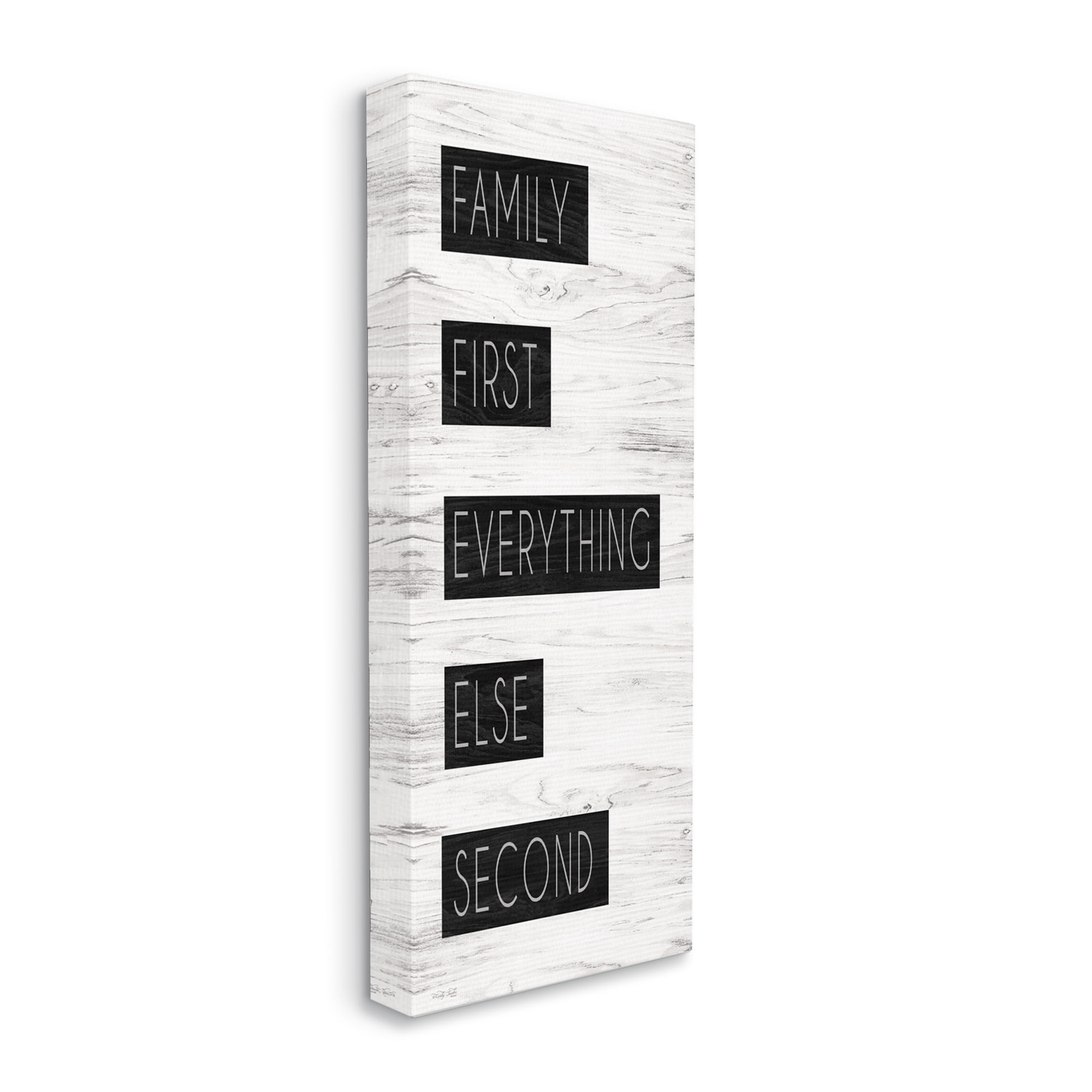 Stupell Industries Family First Loving Phrase Rustic Birch Pattern Graphic Art Gallery Wrapped Canvas Print Wall Art, Design by Cindy Jacobs
