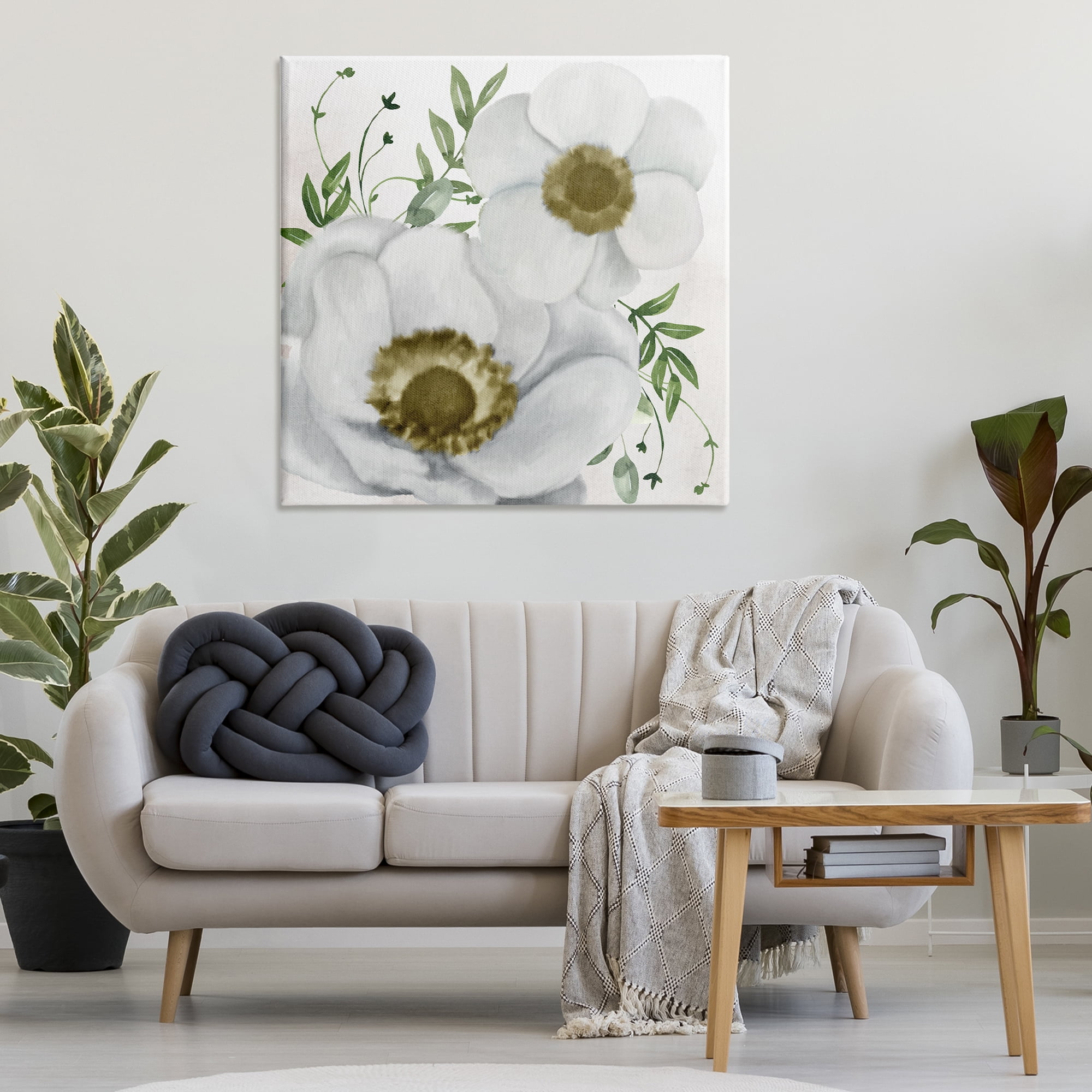 Stupell Industries Gold Centered Magnolia Plants & Flowers Painting Wrapped Canvas Art Print Wall Art, 36 x 36