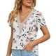 thumbnail image 1 of Blusa de guipur con estampado de encaje y escote en V, blusa de guipur de manga corta con pétalos para mujer, estampado de flores para citas, fondo blanco XXL, 1 of 6
