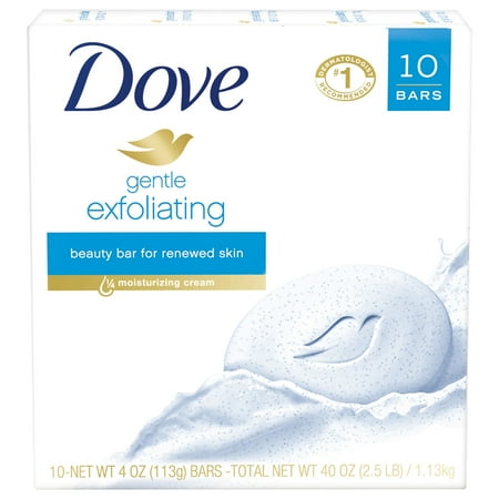 Exfoliating Massage Bath Bar - Dove Gentle Exfoliating Beauty Bar, 4 oz, 10 Bar