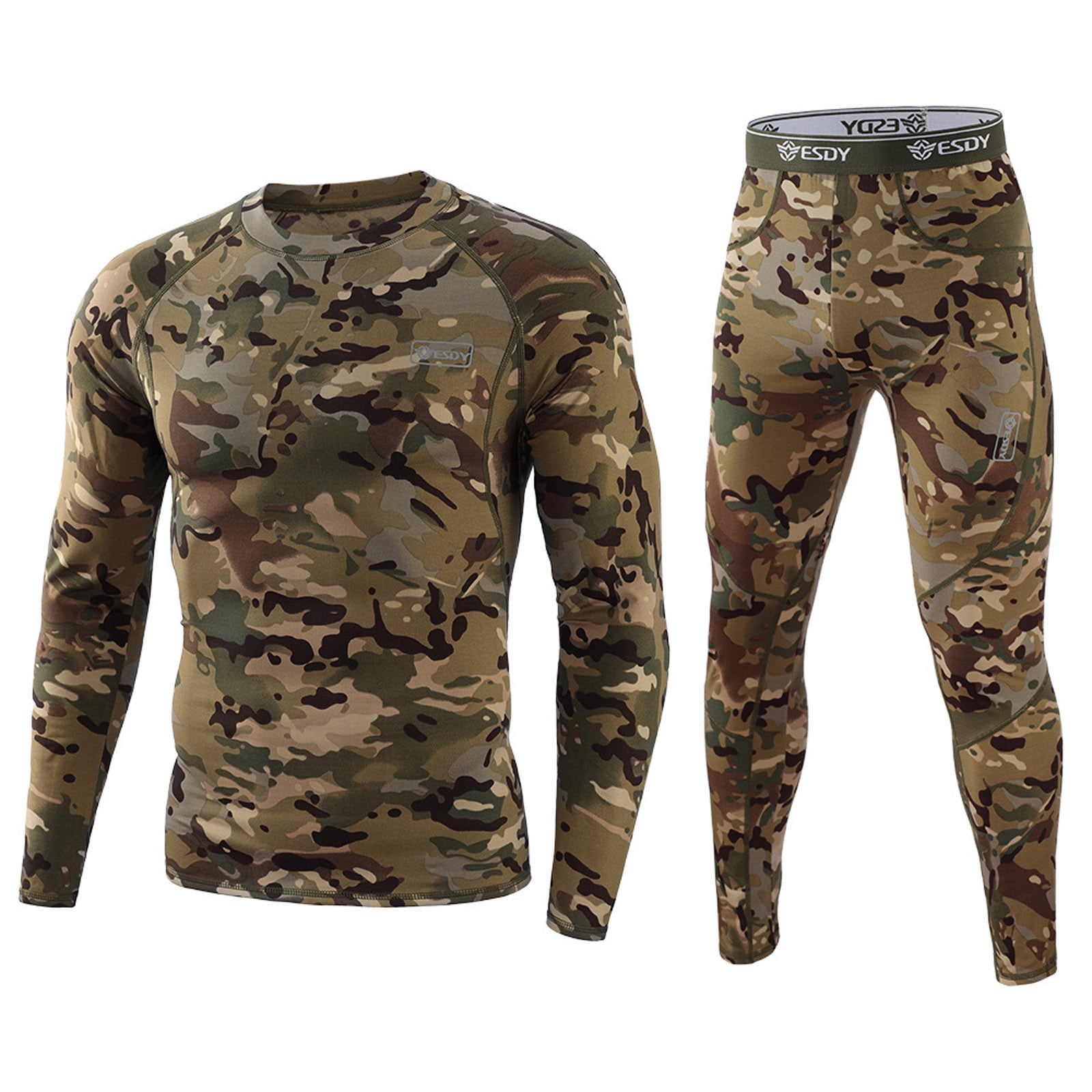 LISTHA Mens Thermal Underwear Set Winter Sport Hunting Sport Long Base Layer Bottom Top Army Green L