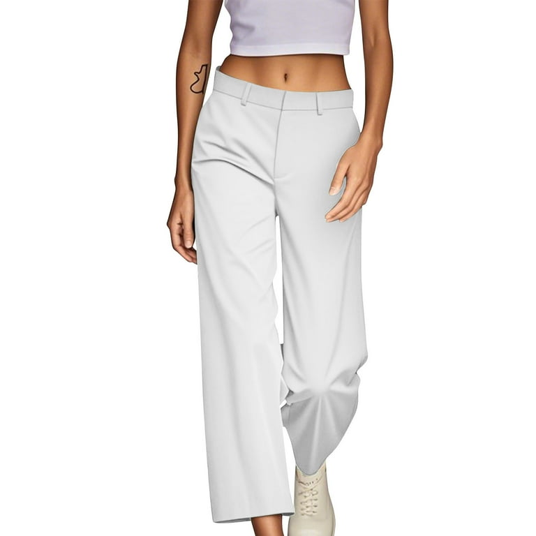 cigarette chinos WQQZJJ Women's Dress Pants with Pockets Baggy Solid Chinos Pants Casual  Straight Leg Cigarette Trousers Size S-2XL
