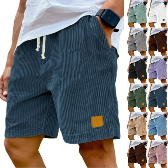 Zimjoy Oversized Corduroy Shorts Men Causal 5" Inseam Elastic Waist Chubbies Shorts Drawstring Textured Beach Shorts Mens Retro Lightweight Fit Short Pants with Pockets, Navy L