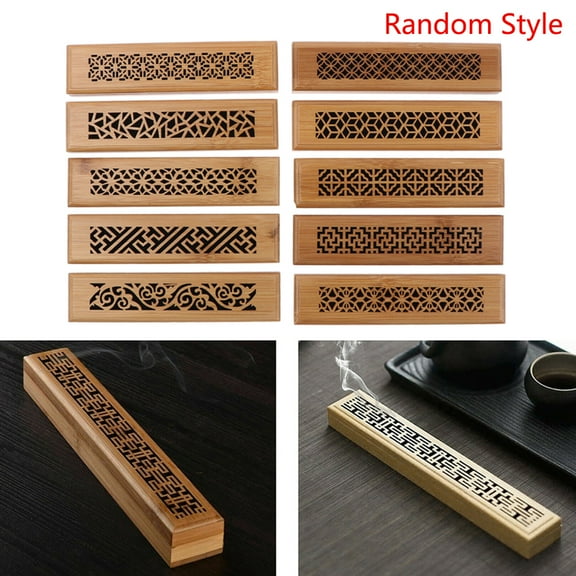 1Pc Bamboo Wood Incense Stick Holder Burning Joss Insence Box Burner Ash Catcher
