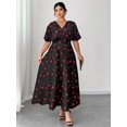 thumbnail image 3 of Womens Black Heart Print V-Neck Short Sleeve Casual Midi Dress, 3 of 7