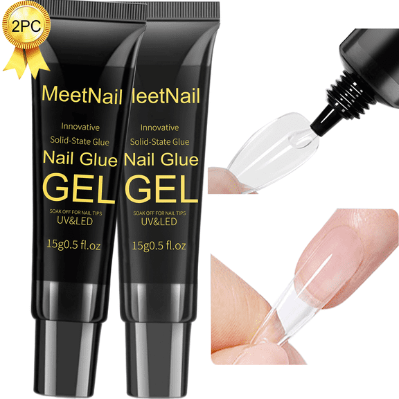 Solid Nail Glue Gel 2Pcs 15ml Lamp Curing Needed Solid Soak Off U V/LED Lamp Required Super Strong Glue For Fake Acrylic Soft Gel Nail Tips Press On Nails Art Extension