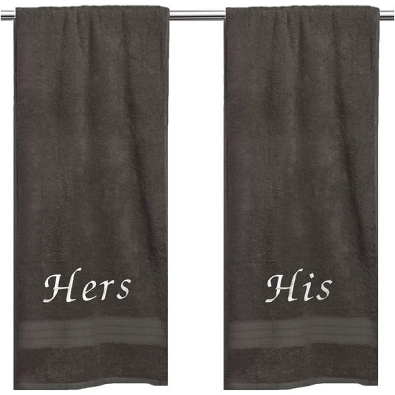 Liberty21 His & Hers Embroidered Cotton Bath Towels. Bath Towels Set Includes: 1 His Bath Towel and 1 Hers Bath Towel. (Gray)