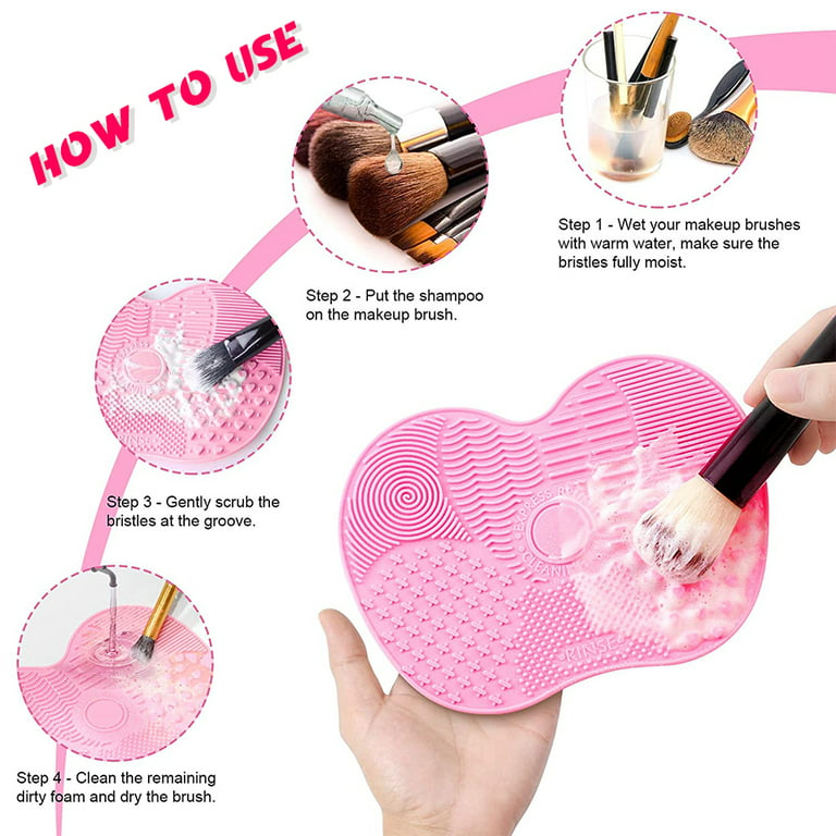 Brush Cleaning Mat ,Silicone Makeup Cleaning Brush Scrubber Mat Portable Washing Tool Cosmetic Brush Cleaner with Suction Cup for Valentines Day