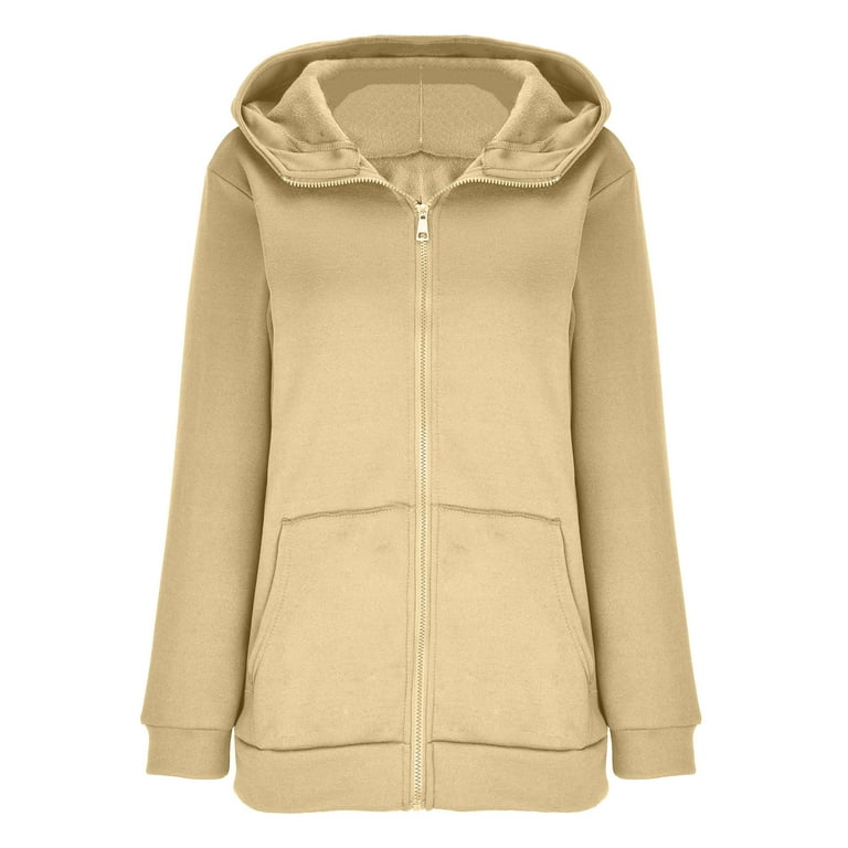 CHGBMOK Zip Up Hoodies for Women Solid Color Long Sleeve Sweatshirts Fall  Winter Jacket Coat Tops With Pockets