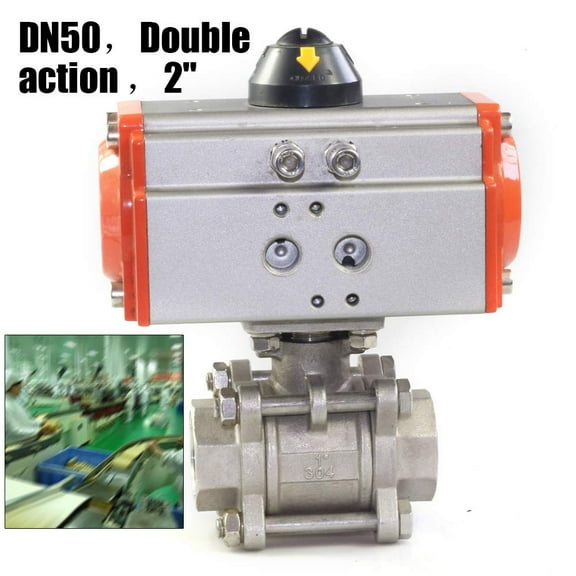 DENEST 2 inch 3-Piece Pneumatic Actuated SS Ball Valve Double Acting Air Return