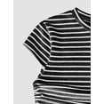 thumbnail image 4 of Women 2 Piece Sets Summer Striped Outfits Matching Short Sleeves Top Wide Leg Lounge Pants Travel Black S, 4 of 9