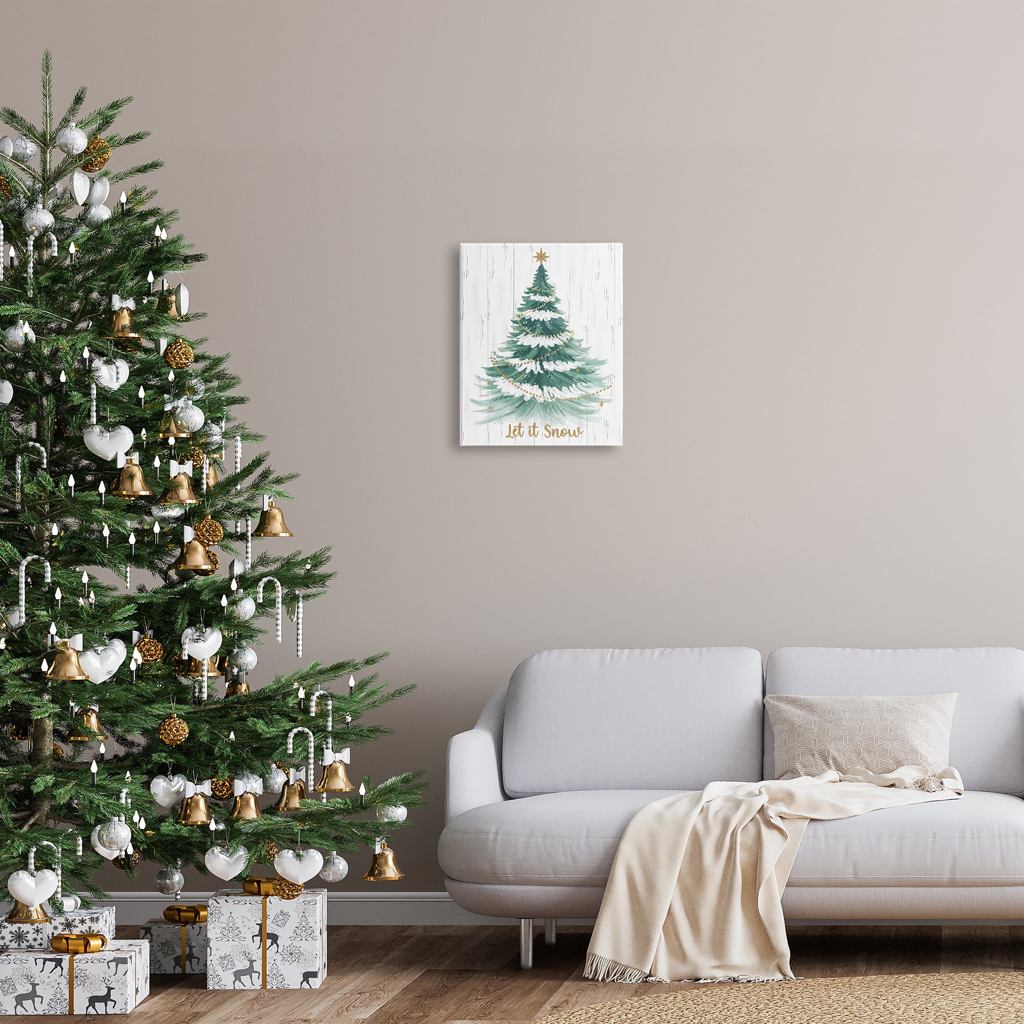 Stupell Industries Let it Snow Rustic Tree Holiday Painting Gallery Wrapped Canvas Art Print Wall Art, 16 x 20