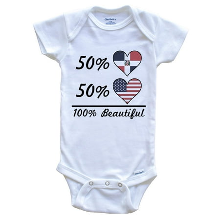 

50% Dominican 50% American 100% Beautiful Dominican Republic Flag Heart Baby Bodysuit 0-3 Months White