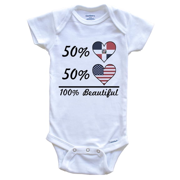 50% Dominican 50% American 100% Beautiful Dominican Republic Flag Heart Baby Bodysuit, 0-3 Months White