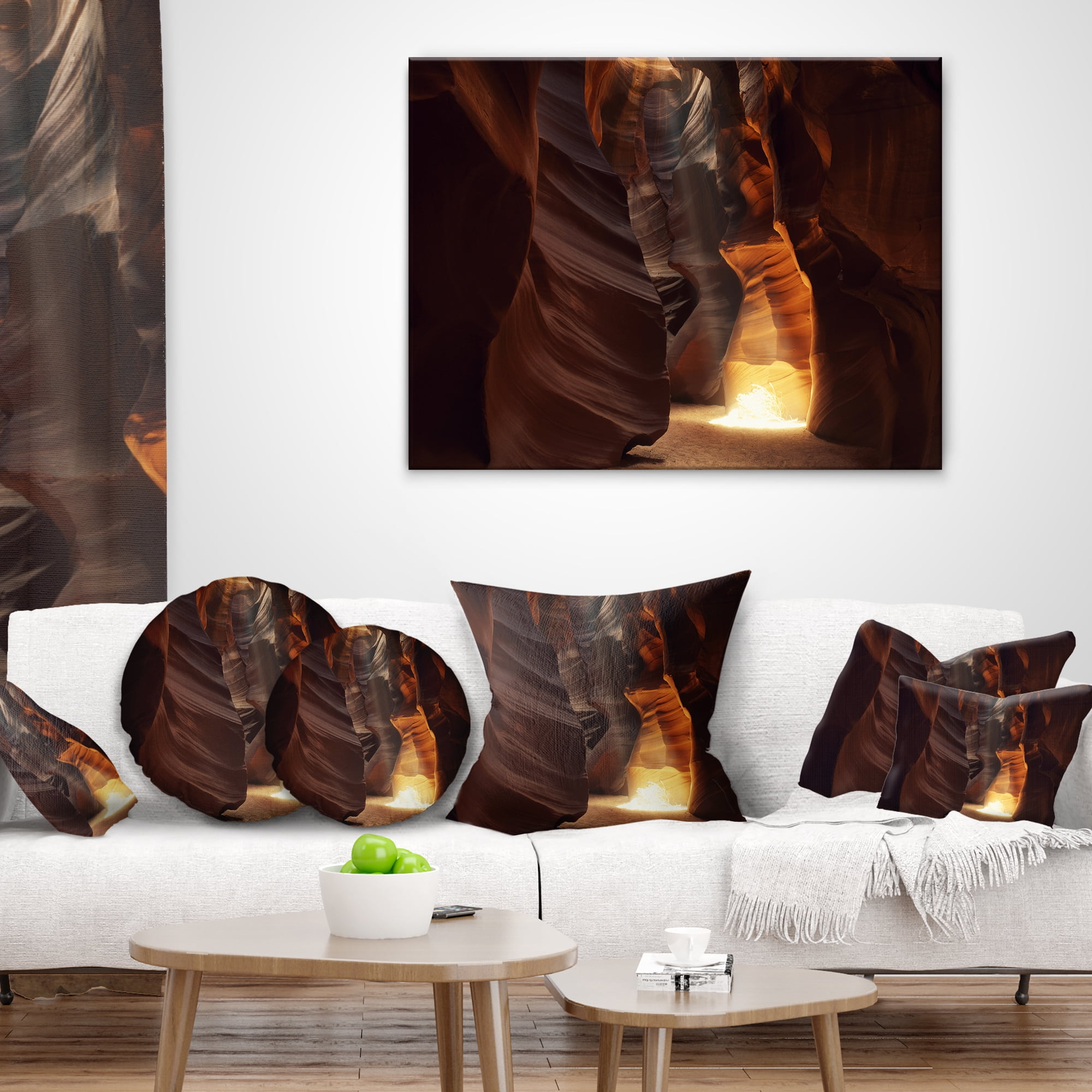 Designart Sunbeam In Antelope Canyon - Landscape Photography Throw Pillow - 16x16
