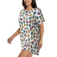 thumbnail image 2 of Wukai Colorful Numbers Women's Pajama Set,Short-Sleeve Top and Shorts with Elastic Waistband and Pockets for Loungewear, Yoga, and Casual Wear-Small, 2 of 8