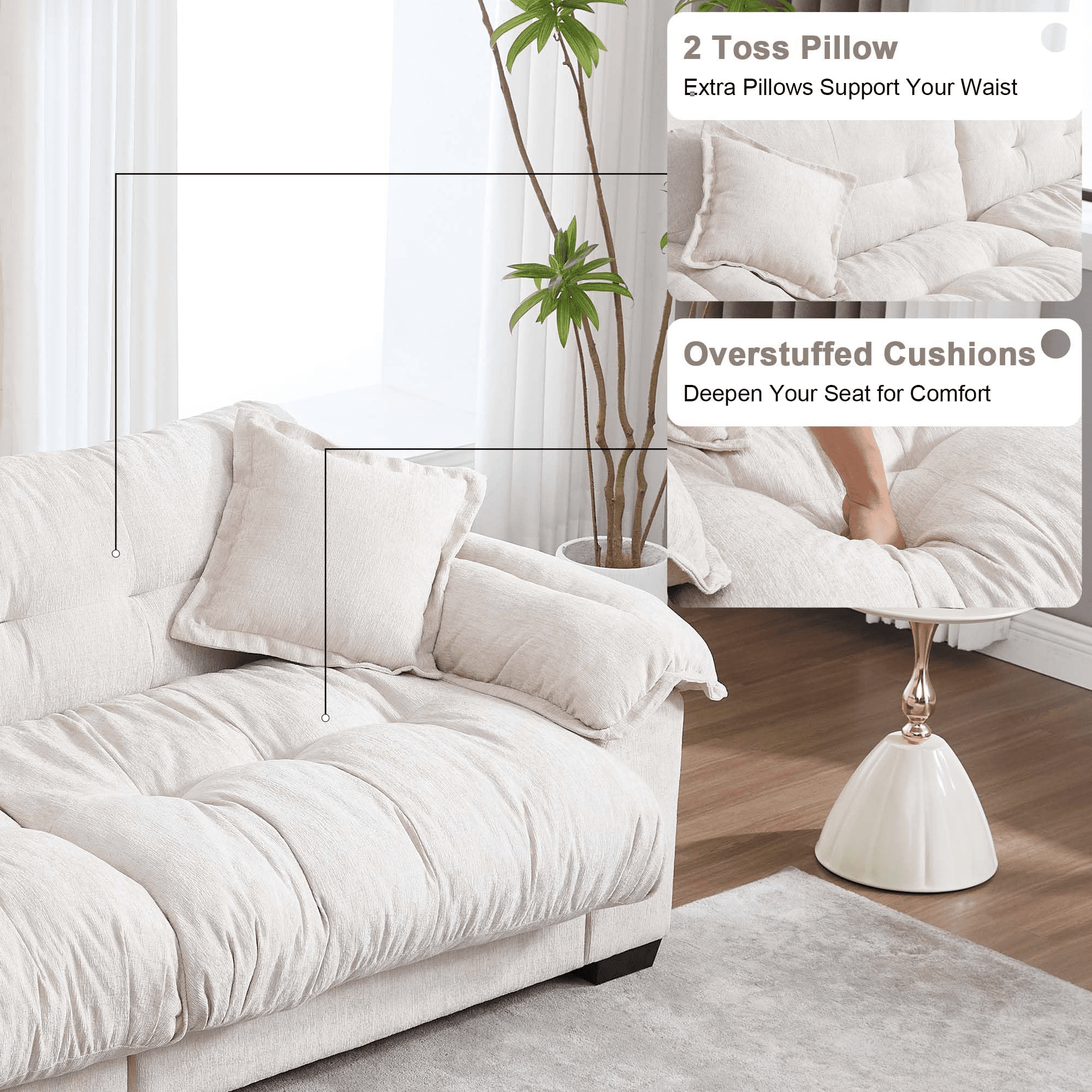 GNIXUU 90.5" Oversized Loveseat ,Chenille Modern Cloud Couch Loveseat for Small Spaces, 2 Seater Sofa Comfy Sleeper Sofas Easy Assembly for Living Room ,Study Room, Office,Beige