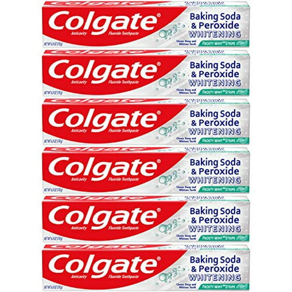 Colgate Peroxide and Baking Soda Toothpaste with Fluoride for Teeth and Stain Removal, Frosty Mint, 6 Ounce (Pack of 6), 36 Ounce
