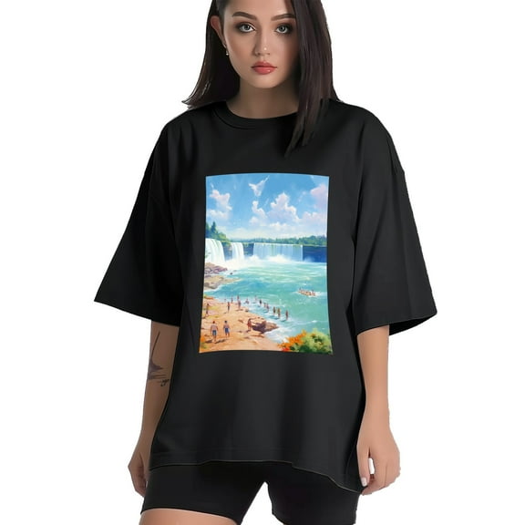 Plus Size Shirt for Women Black Tops for Women Short Sleeves Shirt for Women Niagara Falls2 T Shirt Crewneck Shirt for Women XS