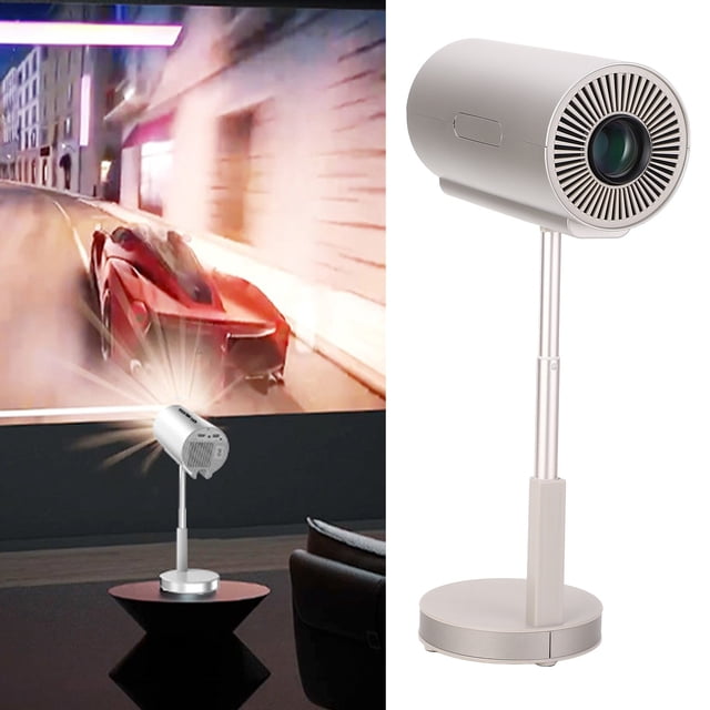 Mini Projecteur 4K HD, Projecteur Portable 1200 Lm à Commande Vocale Intelligente avec Tête Rabattable à 90 Degrés, Support Caché, Traitement d'Images Intelligent, Projecteur Extérieur 2,4 g 5 g pour Cinéma Maison