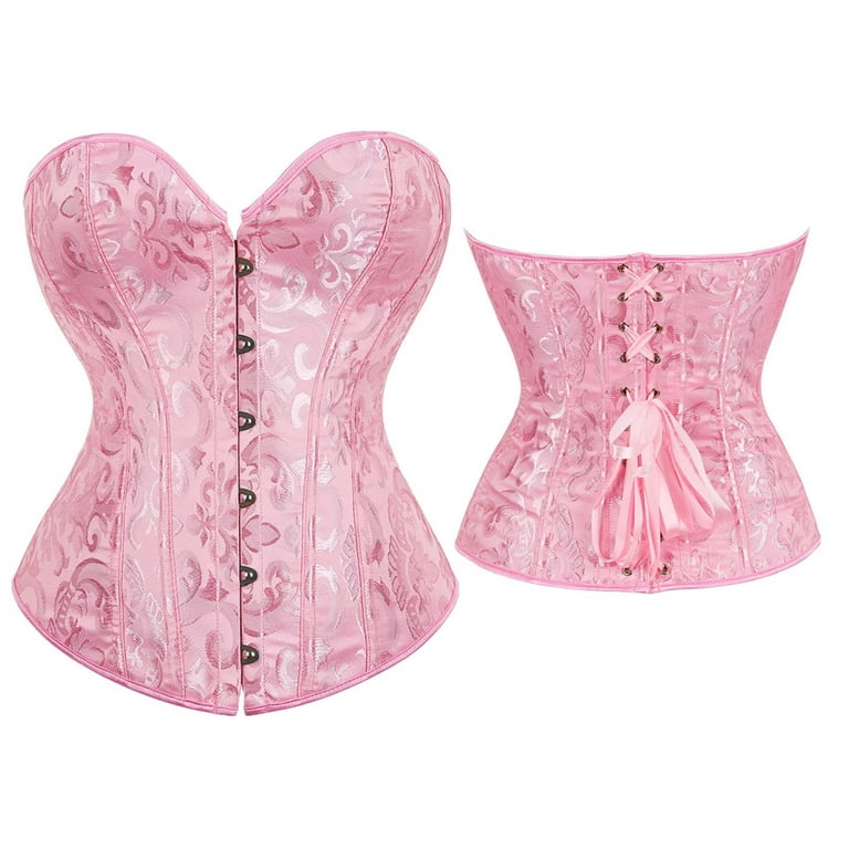 Pink Corset Bustier Top Victorian Overbust Princess Corset Lace Trim  Showgirl Lingerie Costume Corsets for Women Plus Size
