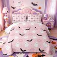 thumbnail image 2 of Manfei Halloween Cartoon Ghost Quilt King,Gothic Bat Print King Coverlet Set,3 Pieces,1 Bedspread and 2 Pillowcases, 2 of 7
