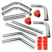 Aluminum turbo intercooler 2.5 inch polish piping kit universal turbocharger pipe kit silicone coupler hose stainless with steel t-bolt clamps Chrome Red