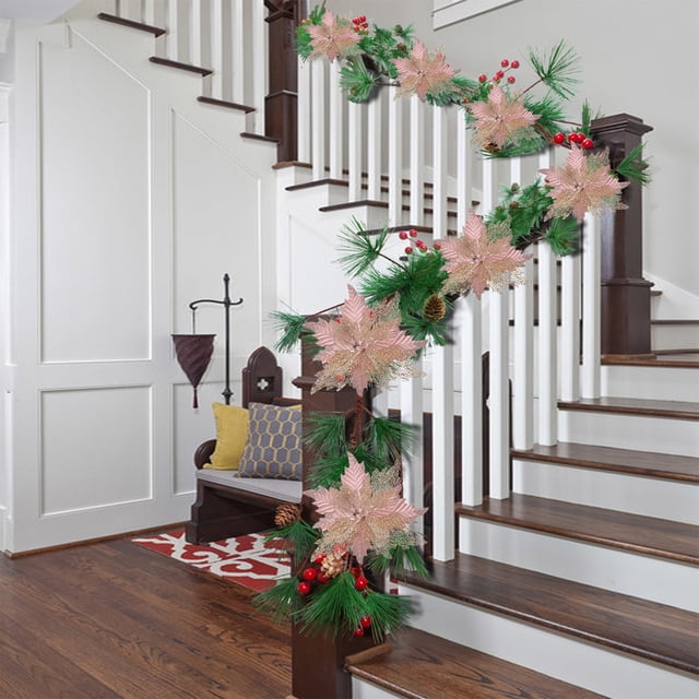Adornos navideños de plástico, 10 piezas de flores navideñas de malla en polvo, decoración navideña, decoración para el hogar, sala de estar, accesorios para fiestas, flores de simulación, decoracione