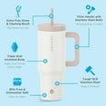 thumbnail image 3 of GROSCHE ASPEN 40 oz tumbler with handle and straw. Extreme insulation, classy design, built to last insulated stainless steel tumbler with handle, lid and straw, Cream White, 3 of 12